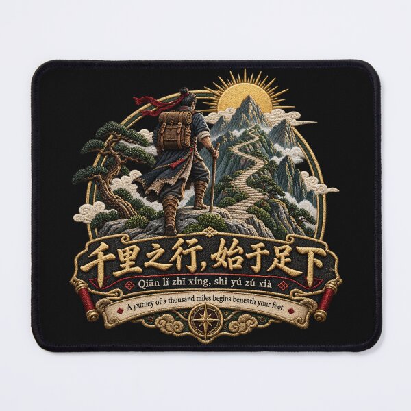 Item preview, Chinese Proverb Embroidery – Journey of a Thousand Miles Mountain Adventure Art designed and sold by Emoji Emblems.