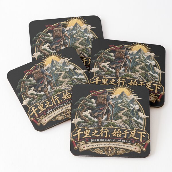 Item preview, Chinese Proverb Embroidery – Journey of a Thousand Miles Mountain Adventure Art designed and sold by Emoji Emblems.