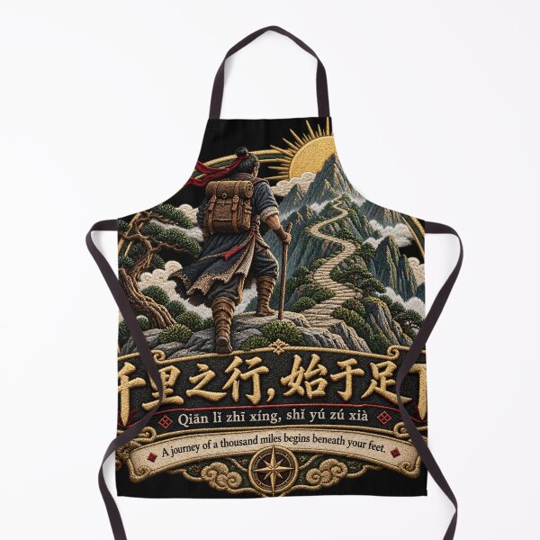 Item preview, Chinese Proverb Embroidery – Journey of a Thousand Miles Mountain Adventure Art designed and sold by Emoji Emblems.