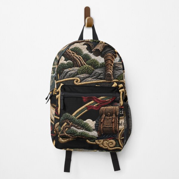 Item preview, Chinese Proverb Embroidery – Journey of a Thousand Miles Mountain Adventure Art designed and sold by Emoji Emblems.