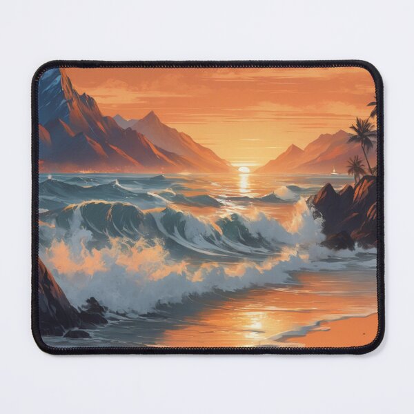 Item preview, Vintage Coastal Landscape with Mountains and Rolling Waves. designed and sold by MissYouONLY.