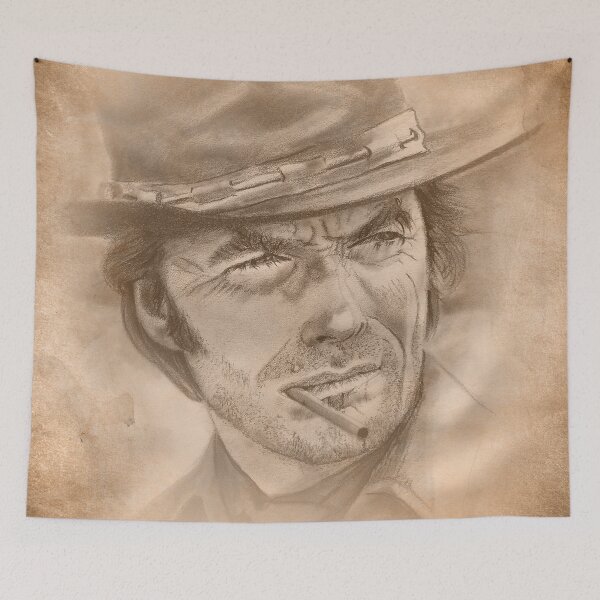 Item preview, Clint Eastwood Portrait Art | Hollywood & Western Movie Legend Pencil Drawing designed and sold by ConorKeeganArt.