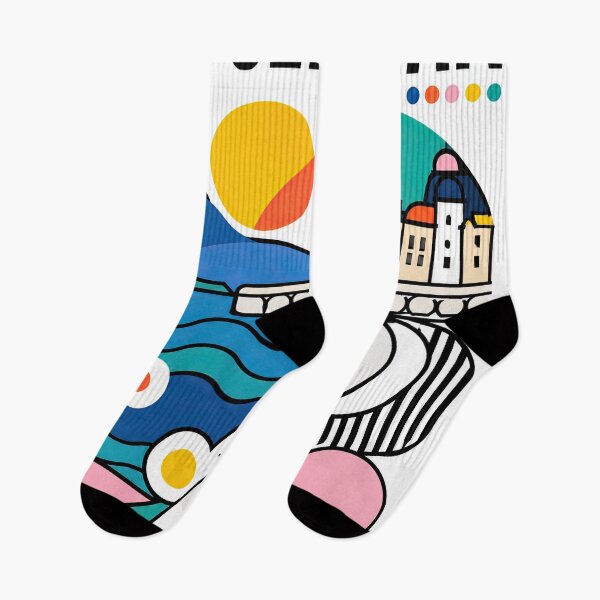 Item preview, Colorful stylized poster illustration of San Sebastian, Spain, designed and sold by ckybe.