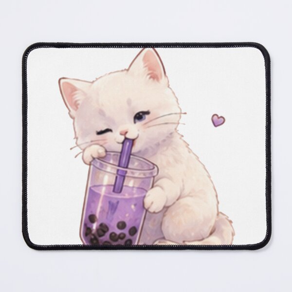 Item preview, Cute White Cat Drinking Purple Boba – Kawaii Bubble Tea designed and sold by Kiralemon.