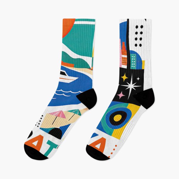 Item preview, Colorful geometric poster featuring a coastal city skyline, designed and sold by ckybe.
