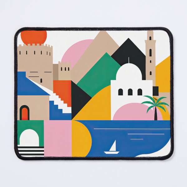 Item preview, Geometric travel poster depicting Fujairah landmarks, mosque, mo designed and sold by ckybe.