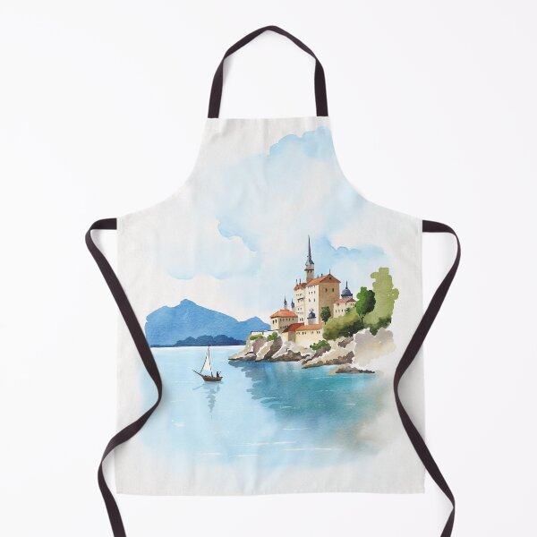 Item preview, Watercolour seaside fortress village - blue sea designed and sold by moteemade.
