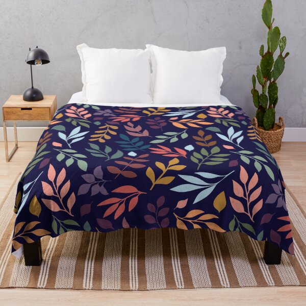 Item preview, Colorful Autumn Foliage Dark Navy Botanical Seamless Pattern designed and sold by SmallDart Creations.