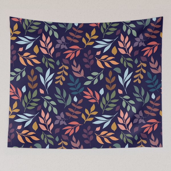Item preview, Colorful Autumn Foliage Dark Navy Botanical Seamless Pattern designed and sold by SmallDart Creations.