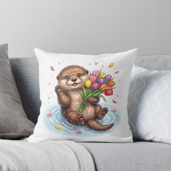 Item preview, Happy Otter with Tulips designed and sold by StickVerse by Owais.