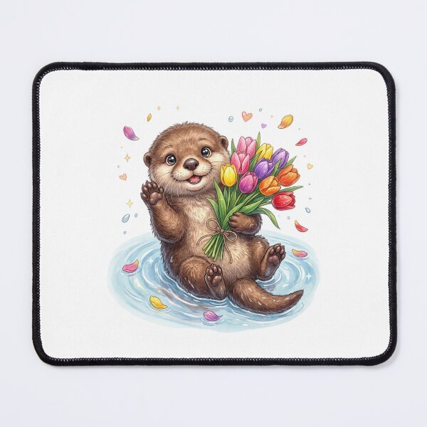 Item preview, Happy Otter with Tulips designed and sold by StickVerse by Owais.