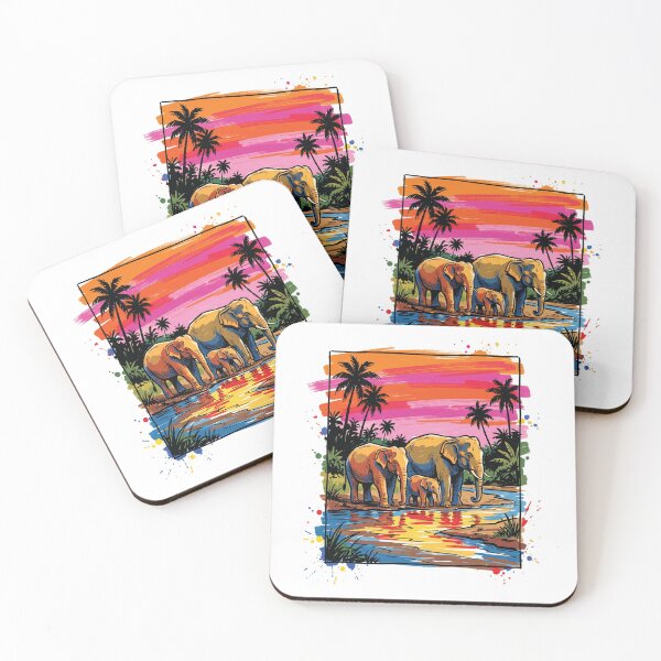 Item preview, Elephant Family Riverside Sunset Sri Lanka Art designed and sold by Merch by Das Design Studio.