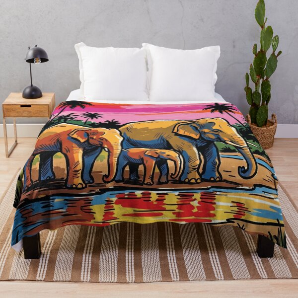 Item preview, Elephant Family Riverside Sunset Sri Lanka Art designed and sold by Merch by Das Design Studio.