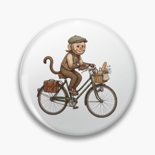 Item preview, Vintage Monkey on a Bicycle / Retro Chimpanzee Delivery Worker designed and sold by FootprintofLove.