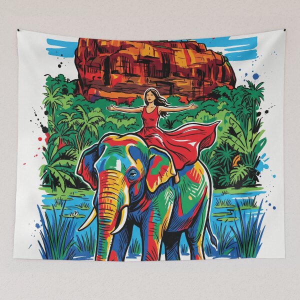 Item preview, Woman on Elephant Sigiriya Rock Sri Lanka Art designed and sold by Merch by Das Design Studio.