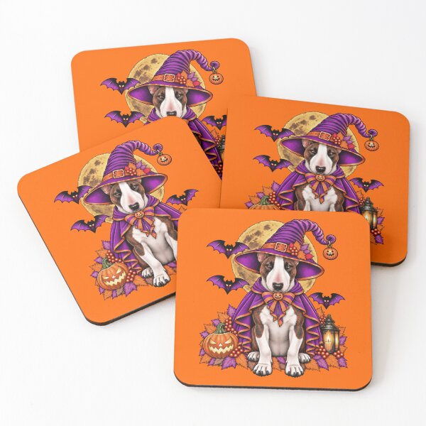 Item preview, Bull Terrier Halloween Witch Costume & Spooky Pumpkin designed and sold by PixelsPaws.