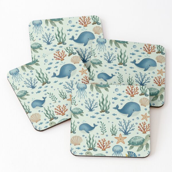 Item preview, Watercolor Ocean Friends Seamless Pattern designed and sold by SheHood.