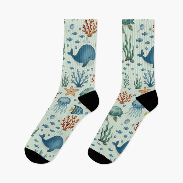 Item preview, Watercolor Ocean Friends Seamless Pattern designed and sold by SheHood.
