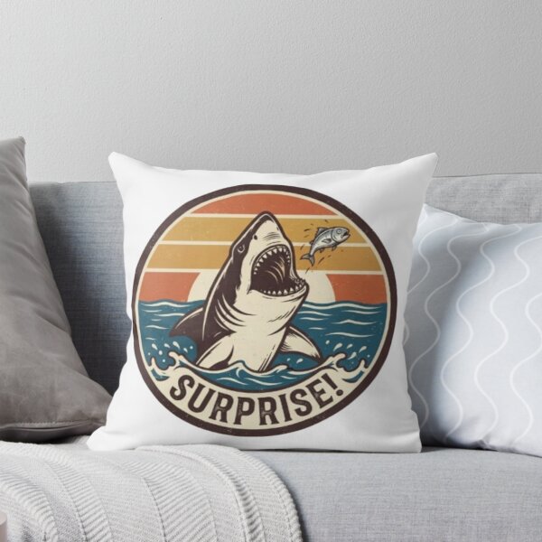 Artikelvorschau, Retro-Überraschungshai-Ozeankunst oder Vintage-Hai, der aus dem Wasser springt – Design entworfen und verkauft von Galaxydesignhub.