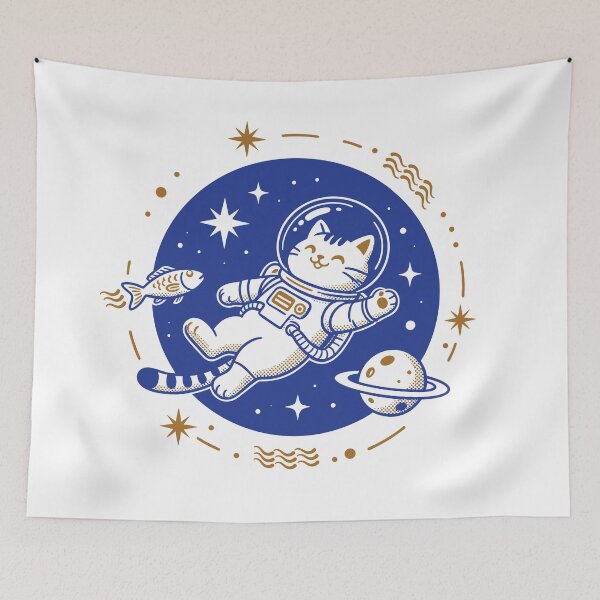 Item preview, Cosmic Astro Cat Flying Fish Retro designed and sold by Hotfresh.