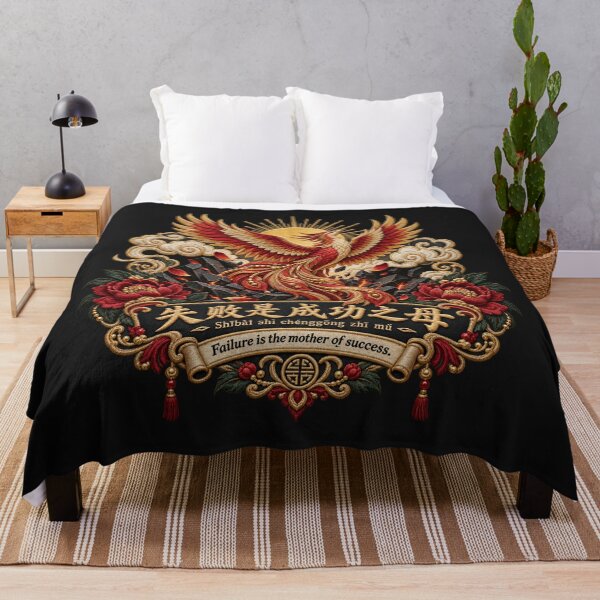 Item preview, Chinese Phoenix Proverb Embroidery – Failure Is the Mother of Success designed and sold by Emoji Emblems.