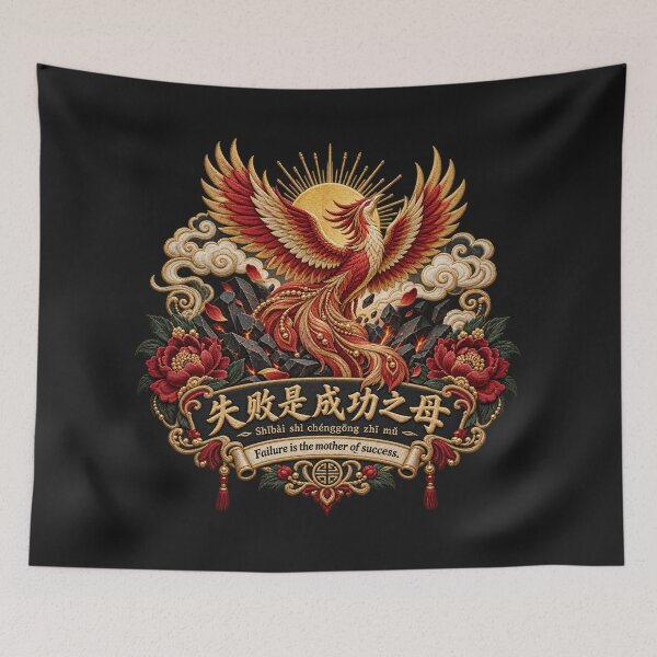 Item preview, Chinese Phoenix Proverb Embroidery – Failure Is the Mother of Success designed and sold by Emoji Emblems.