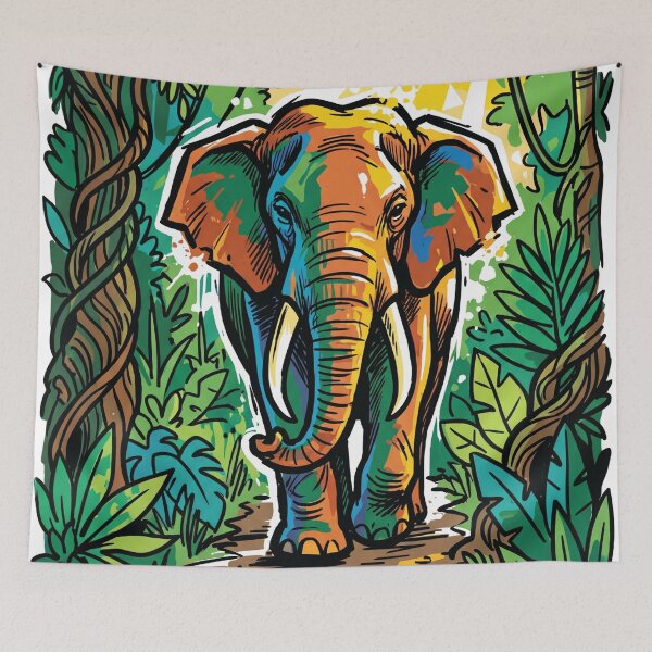 Item preview, Tusked Elephant Forest Trail Wildlife Art Print designed and sold by Merch by Das Design Studio.