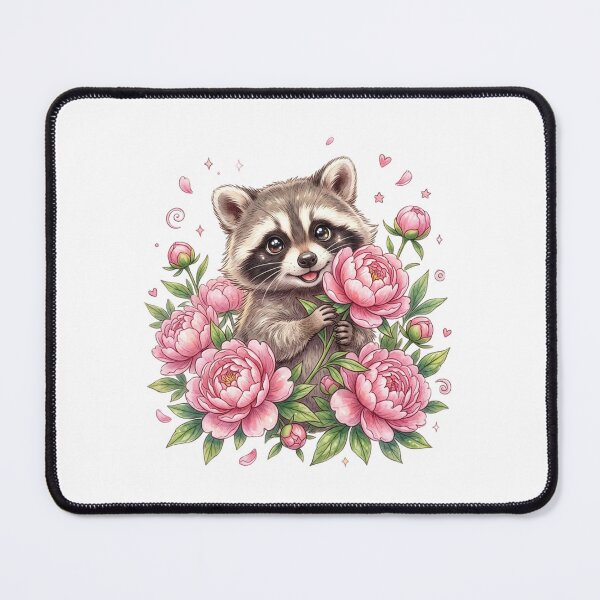 Item preview, Raccoon with Peonies designed and sold by StickVerse by Owais.