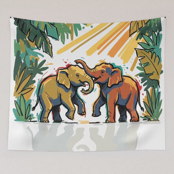 Item preview, Baby Elephants Wrestling Playful Wildlife Art designed and sold by Merch by Das Design Studio.