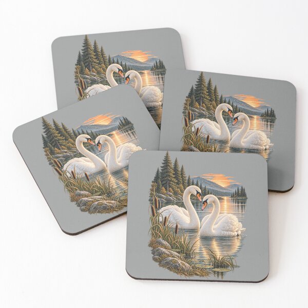 Item preview, Romantic Swans Mountain Lake Sunset designed and sold by BROHLine Studio.