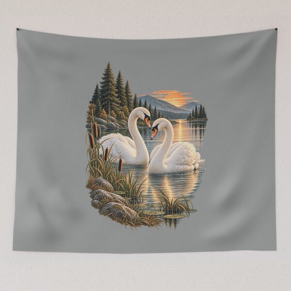 Item preview, Romantic Swans Mountain Lake Sunset designed and sold by BROHLine Studio.