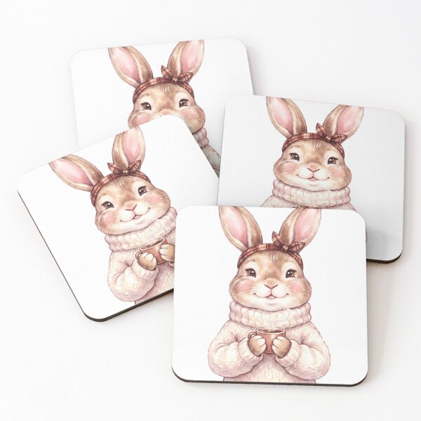 Item preview, Cute Rabbit With Coffee Cozy Sweater Winter Artwork designed and sold by StickerNestYou.