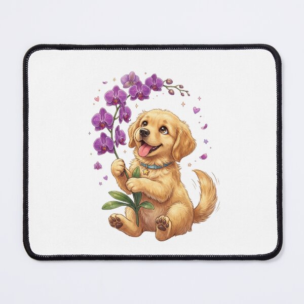 Item preview, Golden Puppy with Orchids designed and sold by StickVerse by Owais.