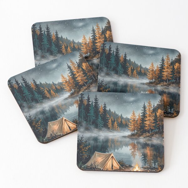 Item preview, Autumn Campfire by Misty Lake - Moody Nature Storybook Art designed and sold by MissoStudio.