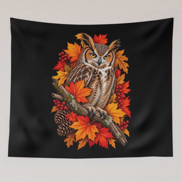 Item preview, Owl in Autumn With Maple Leaves designed and sold by RockitBaby.