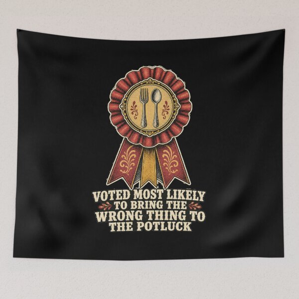 Item preview, Voted Most Likely To Bring The Wrong Thing To The Potluck Shirt, Funny Family Gathering T-Shirt, Potluck Humor Tee, Funny Gift For Family, Vintage Superlative Ribbon Graphic designed and sold by TshirtsLabs.