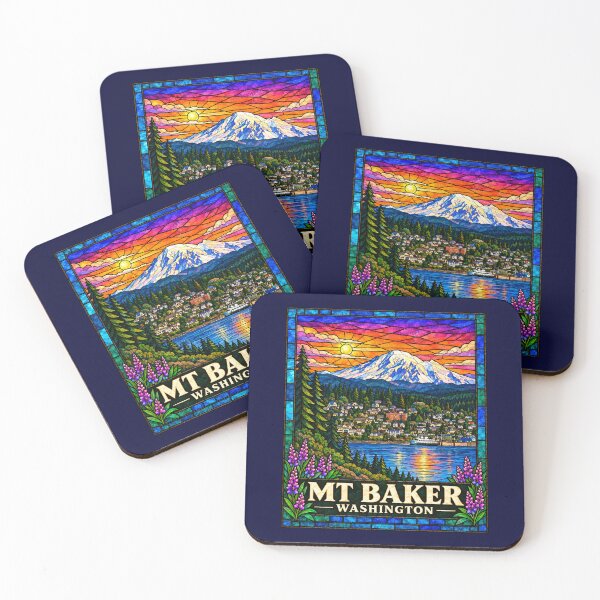Item preview, Mt. Baker Washington Stained Glass Mountain Travel Poster designed and sold by Swanny's Custom T-shirt and Gift Designs.
