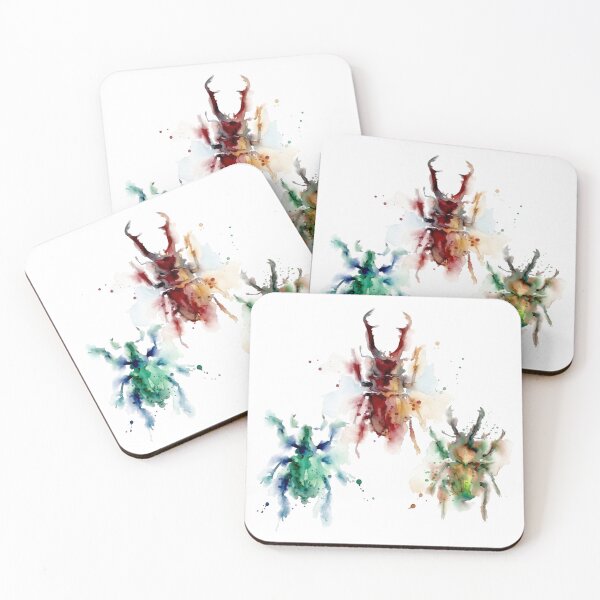 Item preview, Vibrant Beetle Trio Watercolor Insect Art designed and sold by caracatita75.