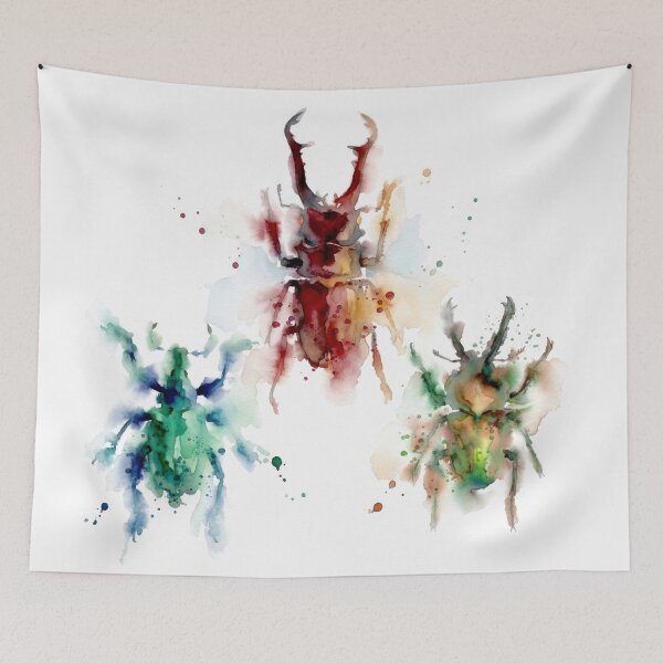 Item preview, Vibrant Beetle Trio Watercolor Insect Art designed and sold by caracatita75.