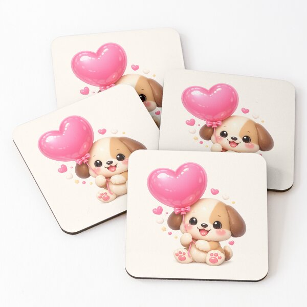 Item preview, Cute Puppy Holding Heart Balloon | Kawaii Valentine's Day Art designed and sold by Moons Studio.