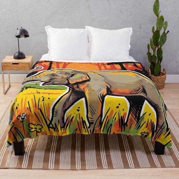 Item preview, Elephant Sunlit Meadow Wildlife Art Print designed and sold by Merch by Das Design Studio.