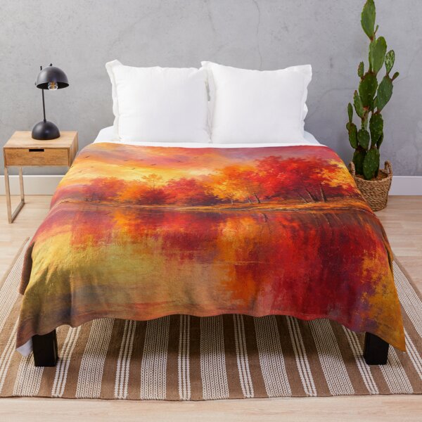 Item preview, Crimson Sunset Reflection Autumn Lake Landscape Digital Fine Art Print designed and sold by Joey Santiago.