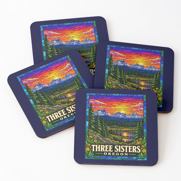Item preview, Three Sisters Oregon Stained Glass Mountain Travel Poster designed and sold by Swanny's Custom T-shirt and Gift Designs.