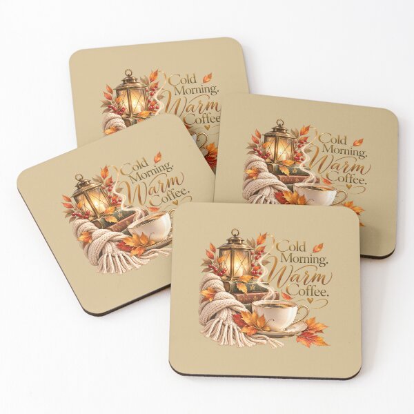 Item preview, Cold Morning, Warm Coffee. – Cozy Autumn Coffee Golden Line Art Premium designed and sold by Niespodzianki.