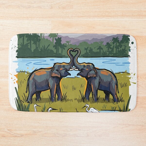 Item preview, Elephants Greeting Lake Affection Wildlife Art designed and sold by Merch by Das Design Studio.