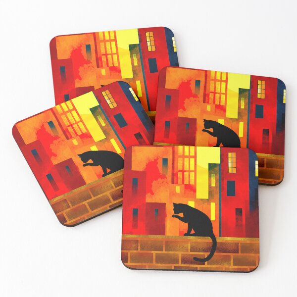 Item preview, Cat Silhouette Against Vibrant Cityscape designed and sold by Andrew  Hitchen.
