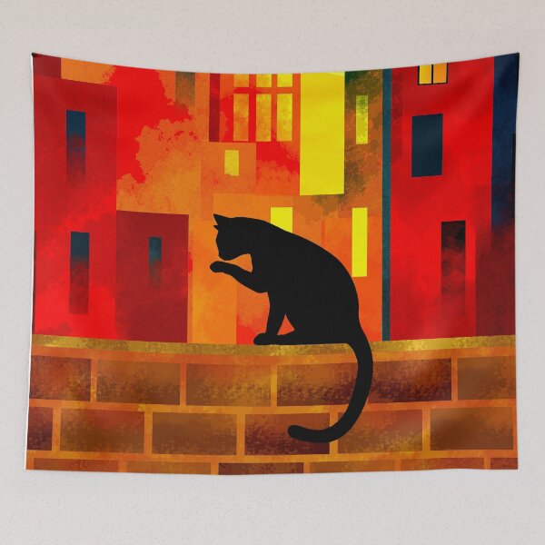 Item preview, Cat Silhouette Against Vibrant Cityscape designed and sold by Andrew  Hitchen.