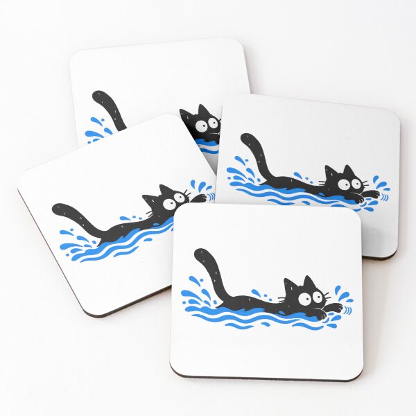 Item preview, Swimming Black Cat Retro Doodle Illustration designed and sold by Idontwannaknow.