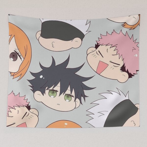 Artikelvorschau, Jujutsu Kaisen Chibi Kopfmuster – Yuji Megumi Nobara Gojo entworfen und verkauft von frantuliuss.