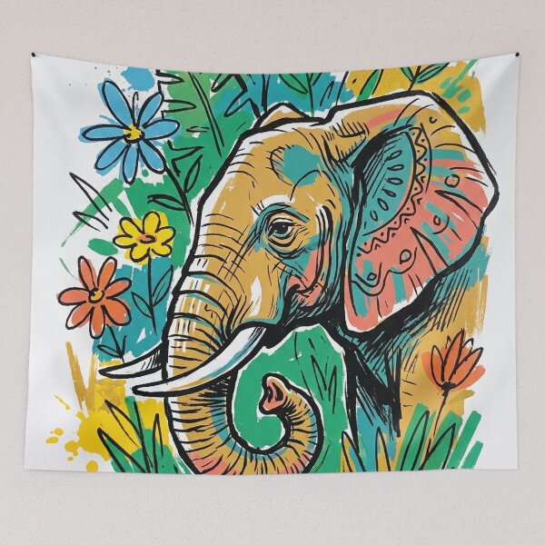 Item preview, Elephant Profile Portrait Wildflowers Art Print designed and sold by Merch by Das Design Studio.